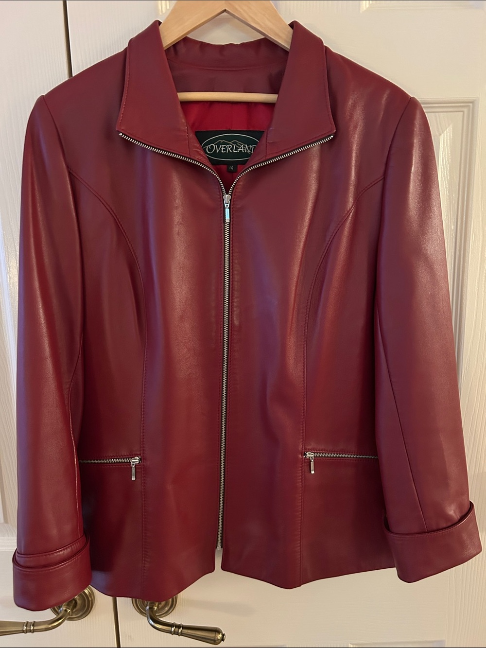 Women's Red/ Burgundy Leather Zip-Front Jacket